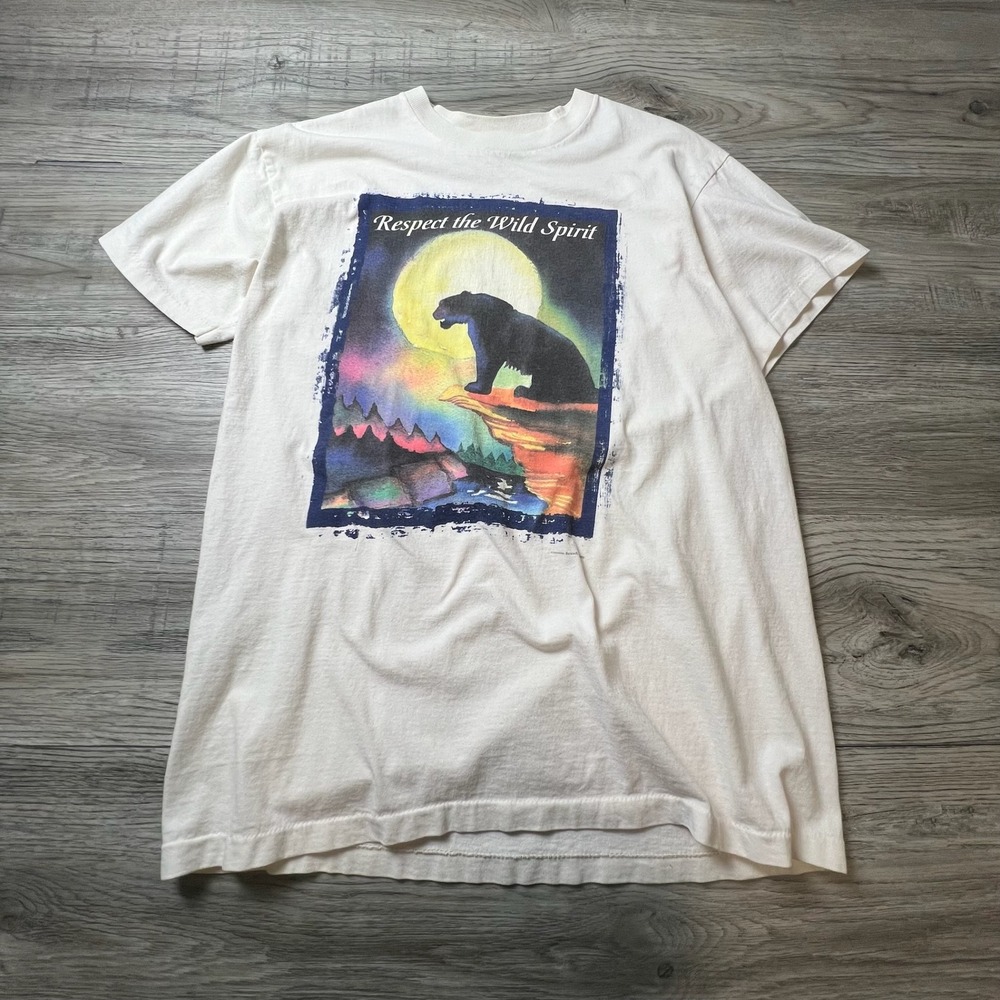 Anvil Vintage 1998 Panther T-Shirt Mens Large White Respect the Wild Spirit 90s